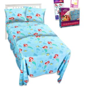 The Little Mermaid Twin Bedding Set for Toddlers - Bundle Includes Ariel Sheets with Flat Sheet, Fitted Sheet, and Pillowcase for Twin Bed Plus Stickers, More | Little Mermaid Bedroom Decor