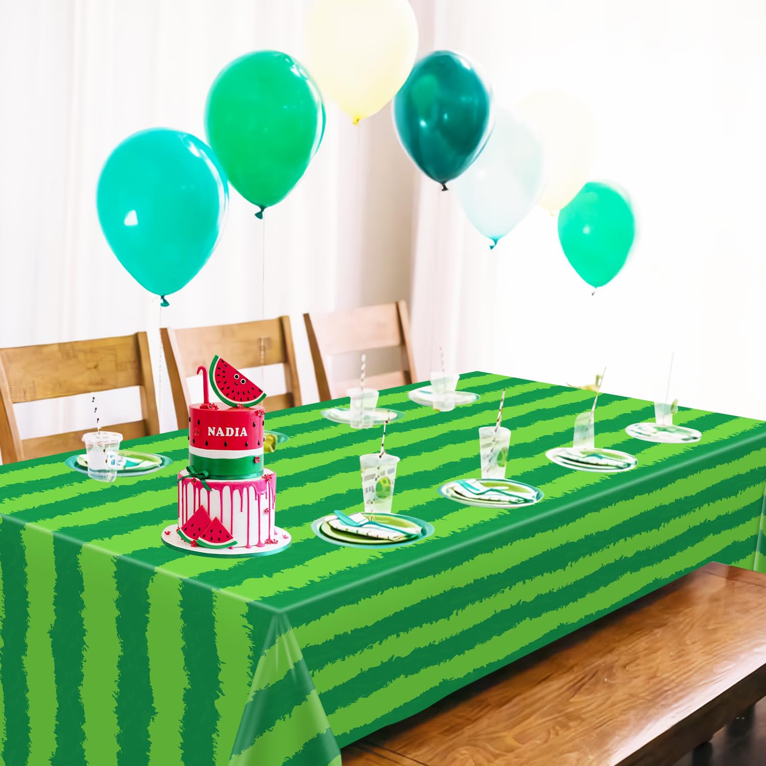 4 Pack Watermelon Rind Tablecloth Green Melon Rectangle Table Cloth Watermelon Party Tablecloth Watermelon Table Covers Watermelon Birthday Party Table Cloth for Beach Pool Party Supply 51 x 86 Inch