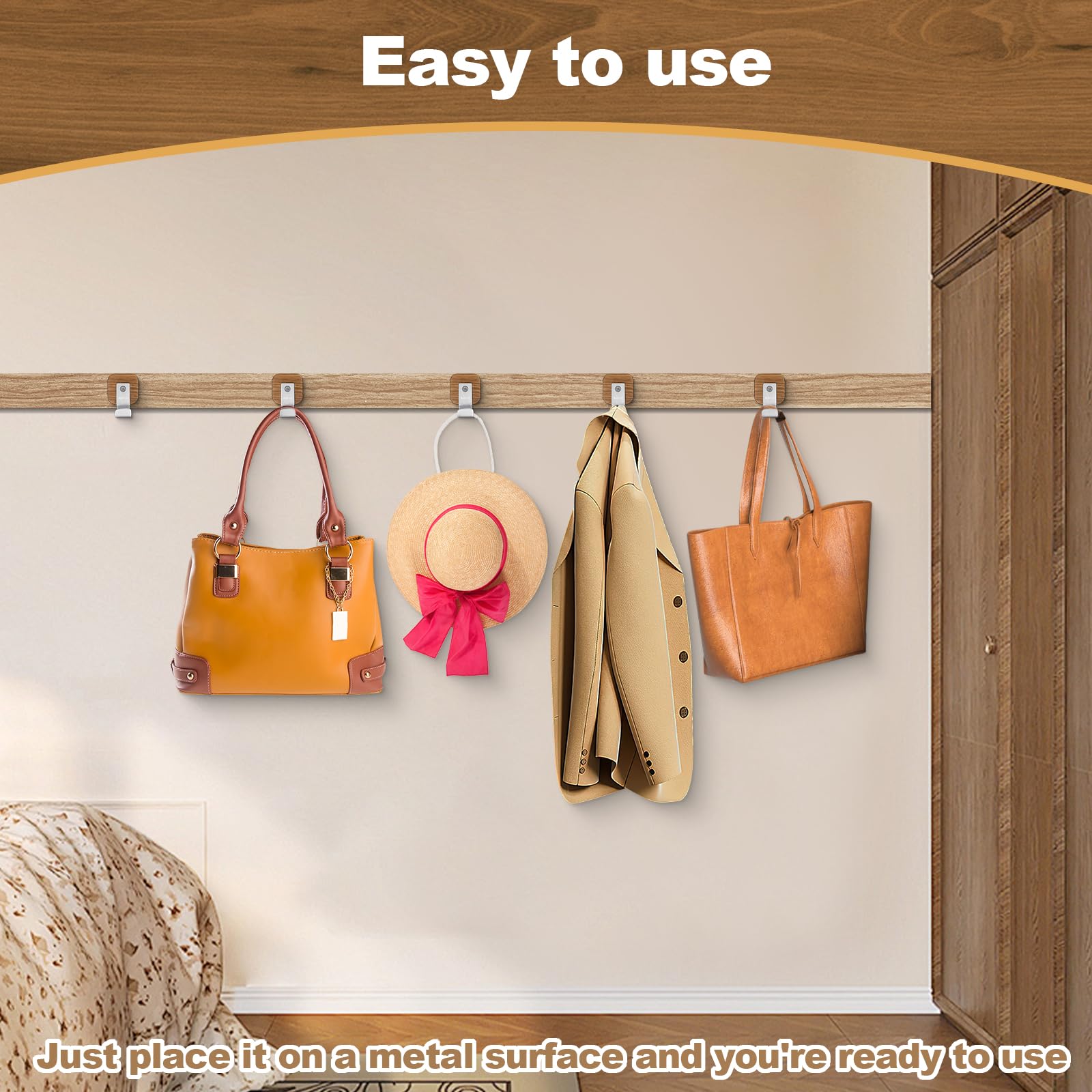 Heavy Duty Organization Magnetic Coat Hooks, Versatile Elegant Wooden Hooks to Hang Tools, Garden Hoses Ropes, Kitchenware in Warehouses, Cruise, Workshops to Keep The Space Free and Clean!