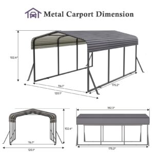 GS CHIER 10x15FT Metal Carport, Heavy Duty Carport with Galvanized Steel Roof and Enhanced Base, Upgraded Large Outdoor Carport Canopy, Metal Carport Garage for Cars, Boats, Trucks, Gray(10x15FT)