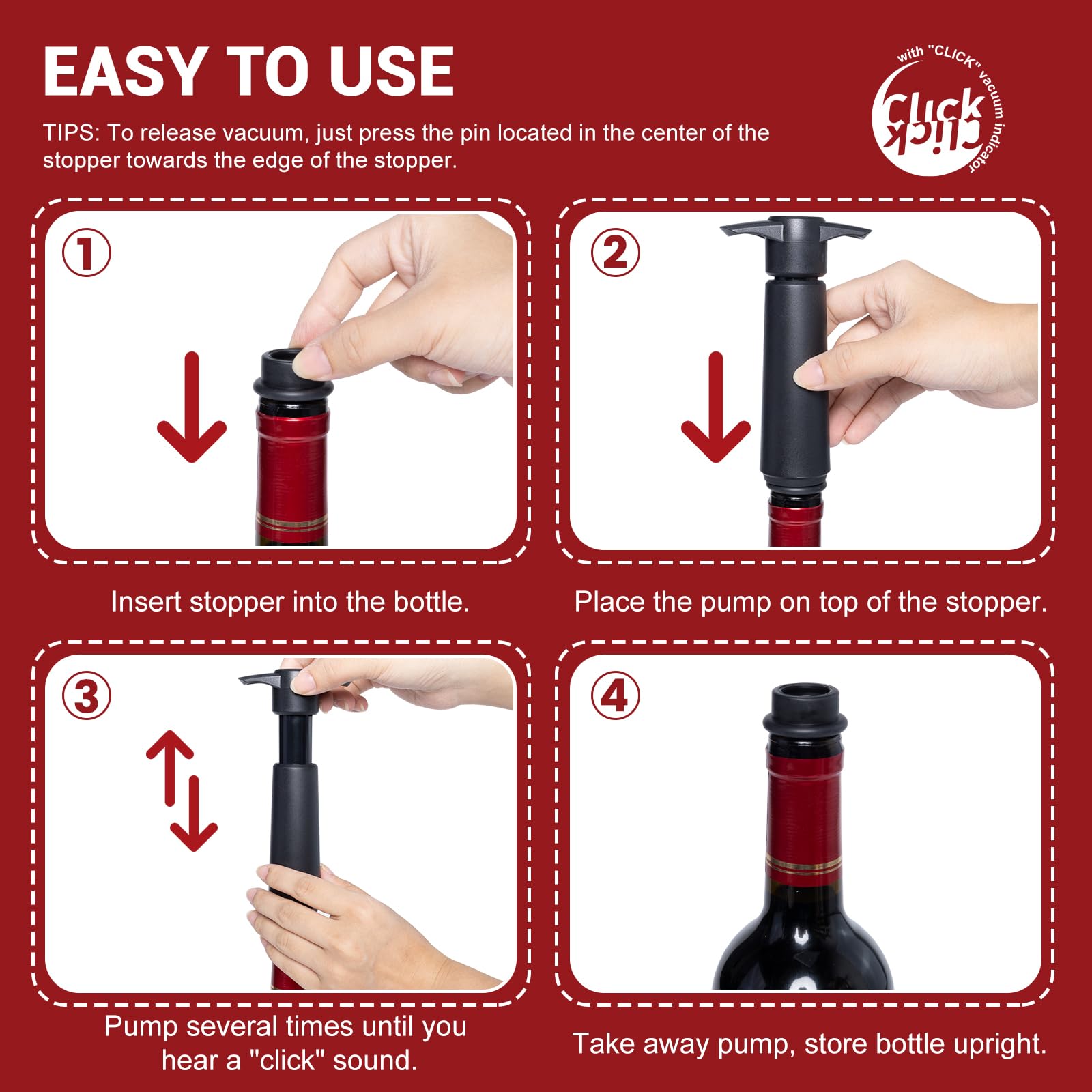 Wine Saver Vacuum Pump with 6 Wine Stoppers, Wine Preserver Keep Wine Fresher for Longer, Reusable Food Grade Silicone Wine Stopper Leak Proof, Wine Corks Fit Almost Any Wine Bottles