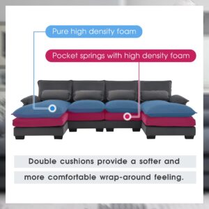 ODUWA Sectional Sofa Couch,110" Modern U-Shaped Sectional Sofa with Waist Pillows,6-Seat Upholstered Velvet Sofa Furniture,Sleeper Sofa Couch with Chaise Lounge for Living Room,Apartment