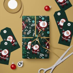 LeZakaa Christmas Wrapping Paper Roll - Santa Claus in Dark Green for Christmas Holiday, Party - 17 inches x 32.8 Feet (46.45 sq.ft.)