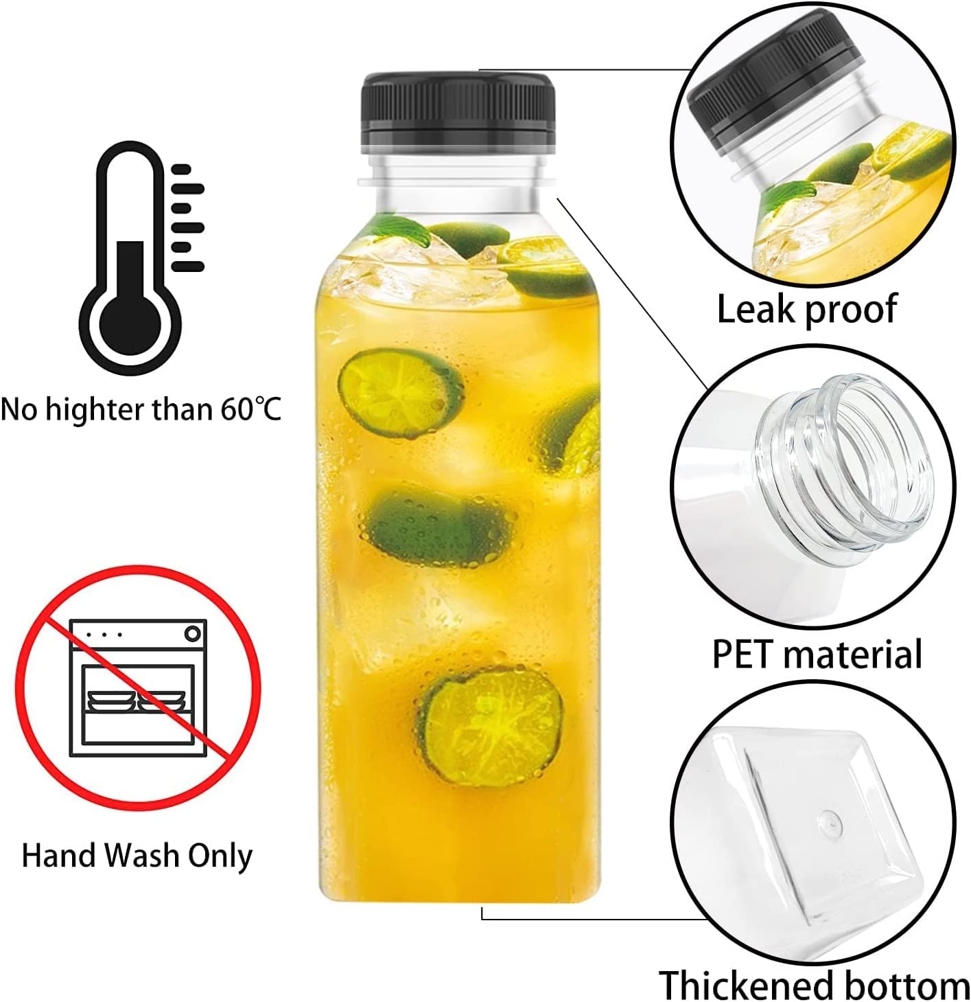 Goiio 8 Pcs 8 Oz Plastic Juice Bottles Empty Clear Containers with Tamper Proof Lids for Juice, Milk and Other Beverage