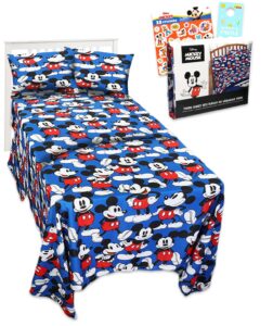 mickey mouse twin bedding set for toddlers - bundle includes mickey mouse sheets with flat sheet, fitted sheet, and pillowcase for twin bed plus stickers, more | mickey mouse bedroom decor