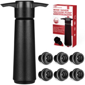 wine saver vacuum pump with 6 wine stoppers, wine preserver keep wine fresher for longer, reusable food grade silicone wine stopper leak proof, wine corks fit almost any wine bottles