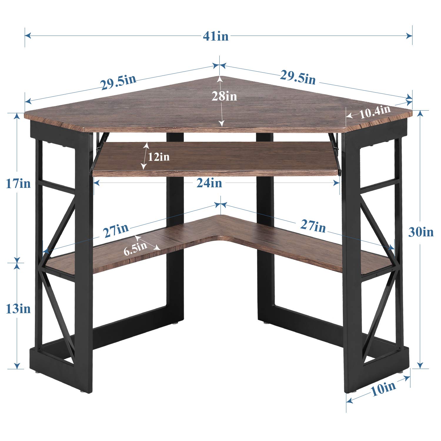 VECELO Corner Computer Desk 41 x 30 inches with Smooth Keyboard & Storage Shelves for Home Office Workstation,Rustic Brown