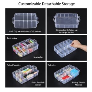 Vababa Clear 3-Tier Stackable Storage Containers with Adjustable 30 Compartments, Jewelry Sewing Storage Box with Handle