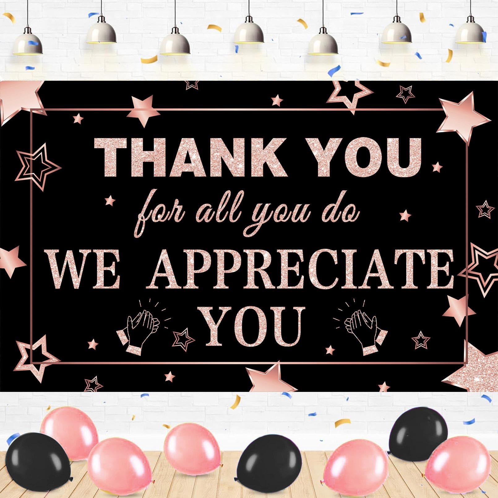 We Appreciate You Banner Decorations Thank You Banner Thank You for All You Do Backdrop for Teacher Employee Staff Doctors Nurse Poaster Volunteer Appreciation Week Party Decor - Rose Gold & Black