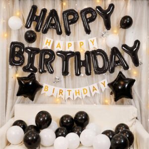 CANREVEL Happy Birthday Banner 13pcs 16 Inch Mylar Foil Letters Sign Balloons with LED Lights Birthday Party Decorations for Kids and Adults - 3D Black