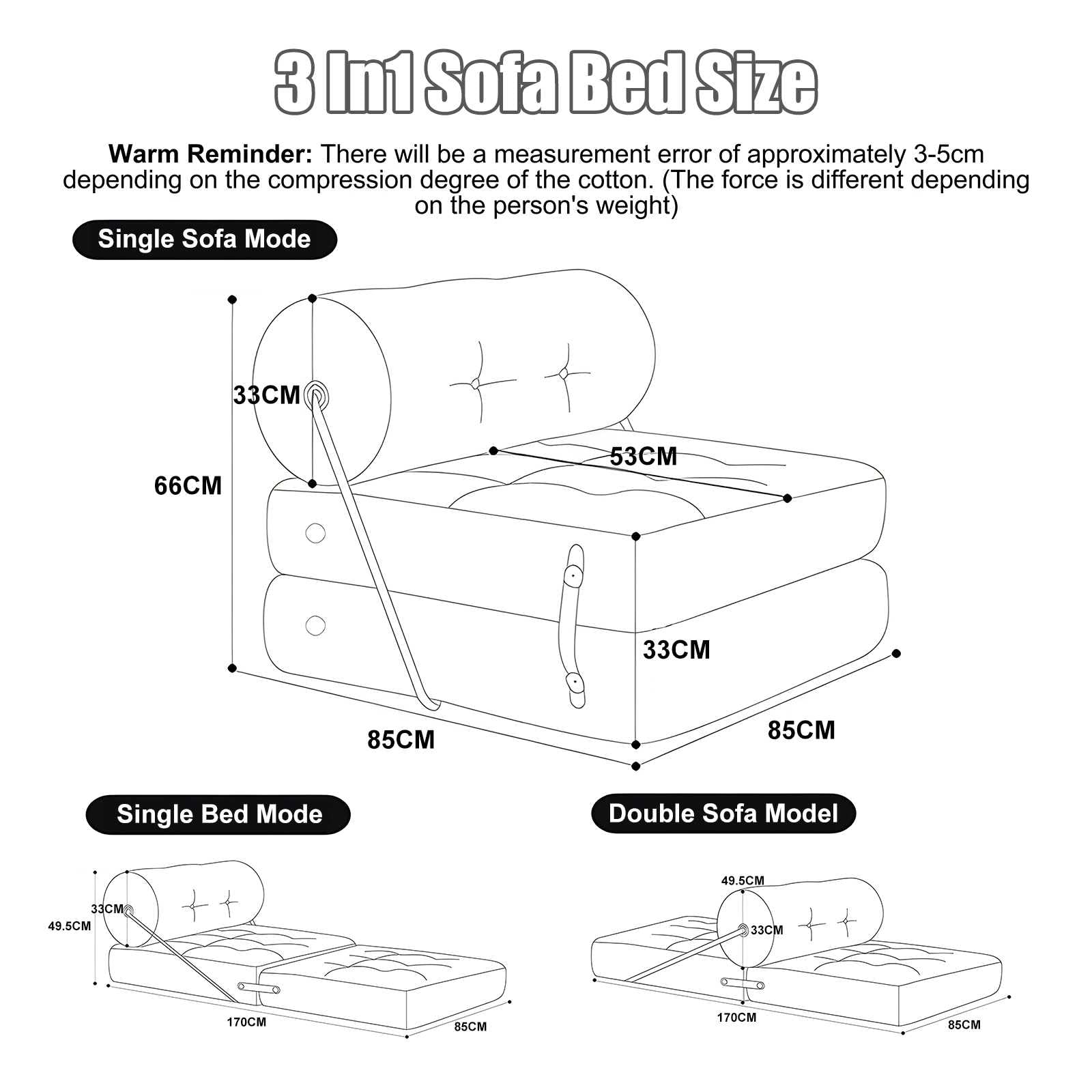 YITIAN 4 in 1 Convertible Sofa Bed, Tofu Block Folding Chair Bed, High Resilience Sponge Foam Floor Sofa Couch Bed, Waterproof Futon Sofa Bed for Bedroom/Living Room/Dorm