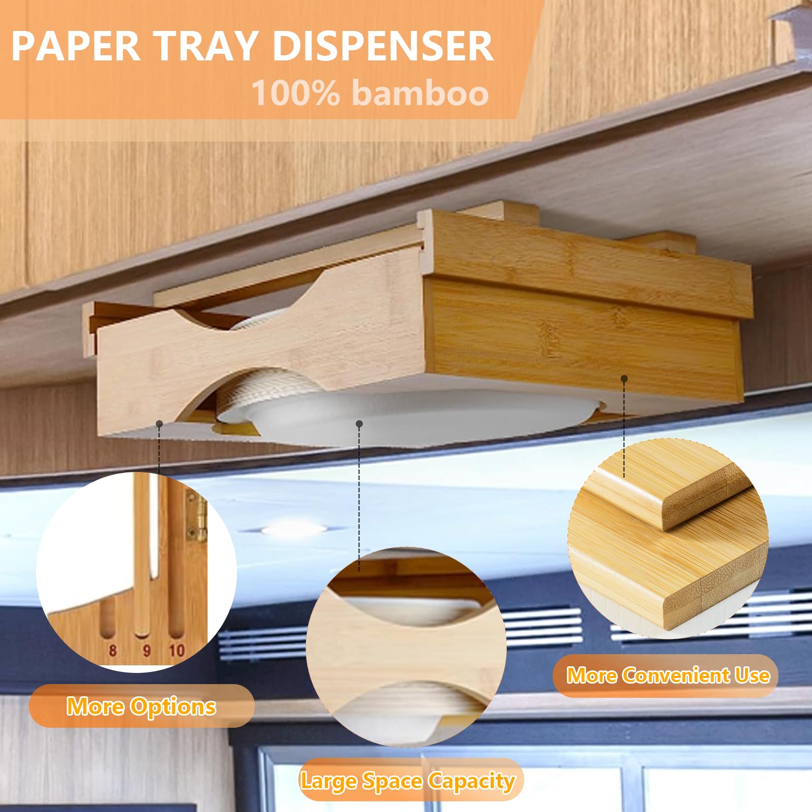 JINYOU Paper Plate Dispenser, 【New Upgrade】 Paper Plate Dispenser Under Cabinet for Size 8.5" 9" 10" Paper Plates, Under Cabinet Paper Plate Holder with Adjustment Stem, for Kitchen Restaurant