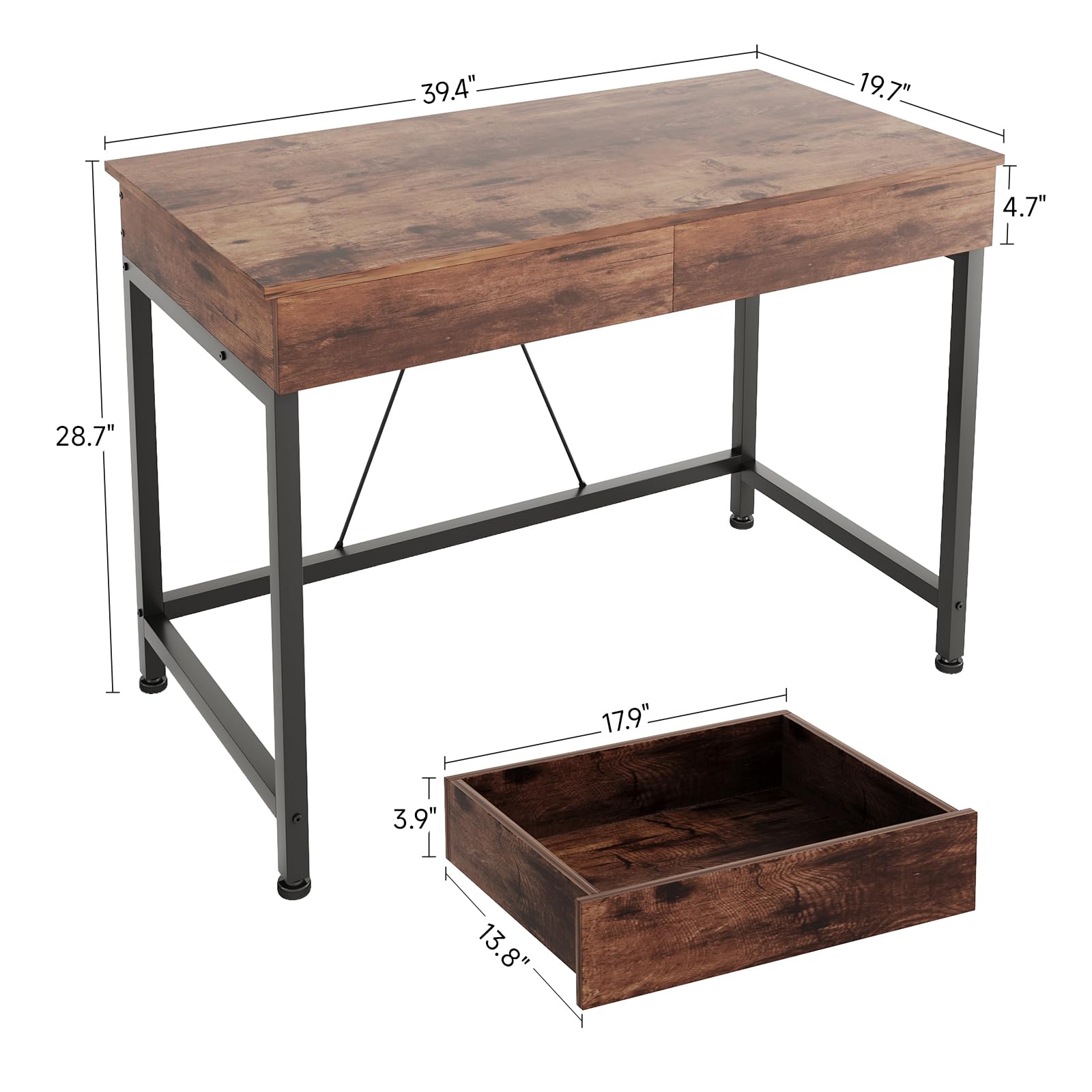 Mexin Small Desk with 2 Wooden Drawers, 40 Inch Home Office Writing Desk, Vanity Desk with Storage, Computer Desk for Bedroom Small Spaces, Desk Table for Office, Kids Study, Makeup, Rustic Brown