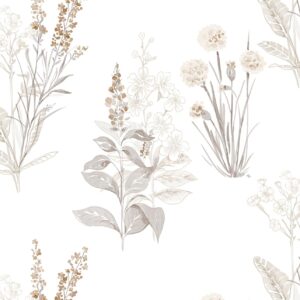 Orainege Peel and Stick Wallpaper Beige Floral Wallpaper Boho Contact Paper 15.7in x118.1in Self Adhesive Removable Wallpaper for Bathroom Bedroom Cabinets Decor