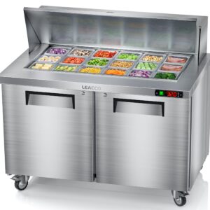 Leacco Refrigerated Sandwich Salad Prep Table, Commercial Workstation Refrigerators with 18 Pans, 48"