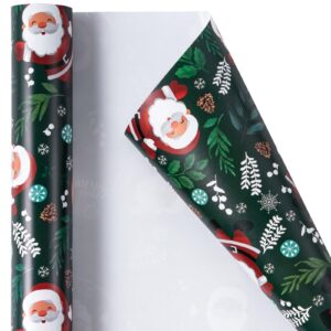 LeZakaa Christmas Wrapping Paper Roll - Santa Claus in Dark Green for Christmas Holiday, Party - 17 inches x 32.8 Feet (46.45 sq.ft.)