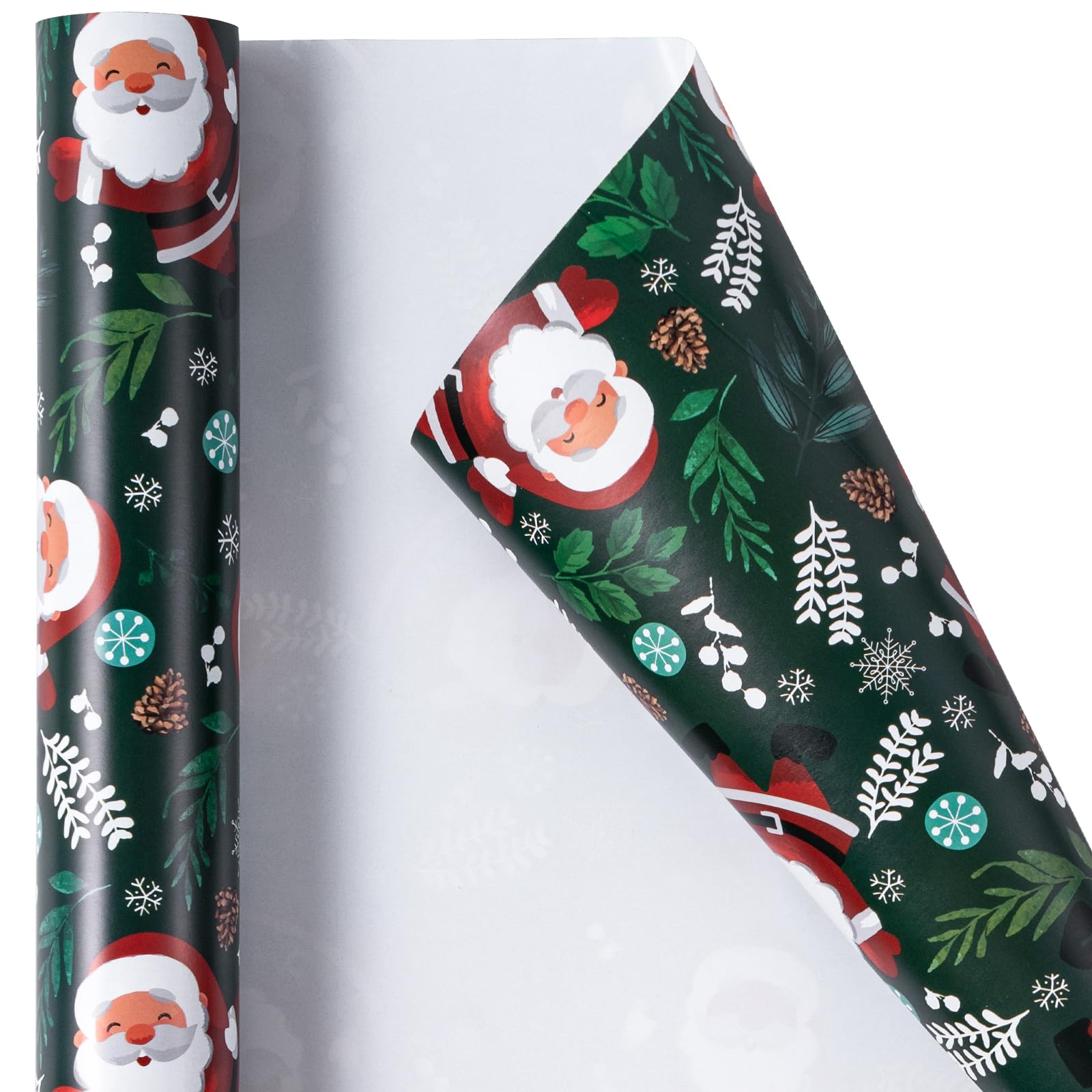 LeZakaa Christmas Wrapping Paper Roll - Santa Claus in Dark Green for Christmas Holiday, Party - 17 inches x 32.8 Feet (46.45 sq.ft.)