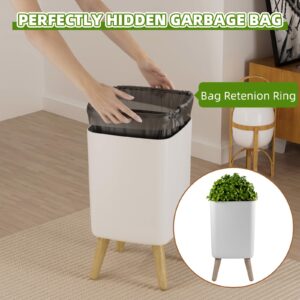 TODAYGO Nordic Trash Can with Plant Styled Lid, 2.6Gal/10L Small Bathroom Trash Can Dog Proof, Decorative Modern Plastic Waste Basket for Office, Study Room, Outside Pet Waste Container,Cream White