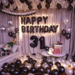 CANREVEL Happy Birthday Banner 13pcs 16 Inch Mylar Foil Letters Sign Balloons with LED Lights Birthday Party Decorations for Kids and Adults - 3D Black