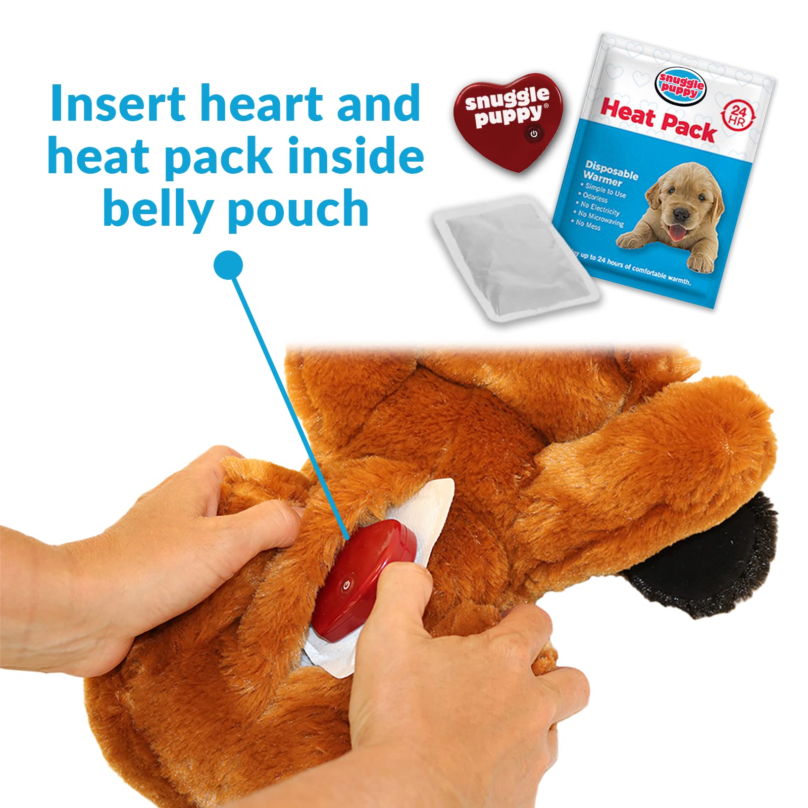 SmartPetLove Original Snuggle Puppy Heartbeat Stuffed Toy for Dogs - Pet Anxiety Relief and Calming Aid - Comfort Toy for Behavioral Training - Plus 6 Heat Packs (Black)