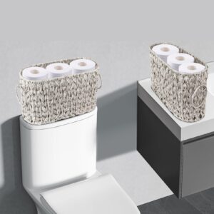 Bathroom Toilet Paper Roll Storage Basket, Bathroom Paper Storage, Toilet Paper Basket for 6 Mega Rolls, Toilet Paper Holder with Storage, Wicker Basket for Bathroom Accessories(Grey)