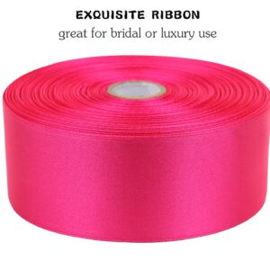 RIUNBB Hot Pink Solid Satin Ribbon 1-1/2 Inch 50 Yards Solid Polyester Fabric Ribbon for Gift Wrapping Wedding Christmas Baby Shower Birthday Party Decoration Handmade Immortal Flower Craft