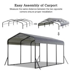 GS CHIER 10x15FT Metal Carport, Heavy Duty Carport with Galvanized Steel Roof and Enhanced Base, Upgraded Large Outdoor Carport Canopy, Metal Carport Garage for Cars, Boats, Trucks, Gray(10x15FT)