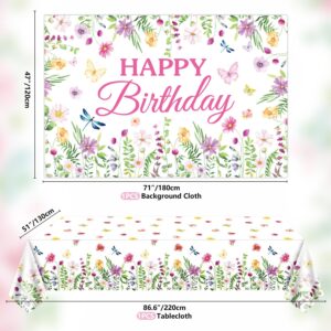 212 Pack Spring Wildflower Birthday Party Decorations Floral Tableware Plates Balloons Backdrop Set Wildflower Dinnerware Party Favor for Birthday Bridal Garden Tea Party Serves 20