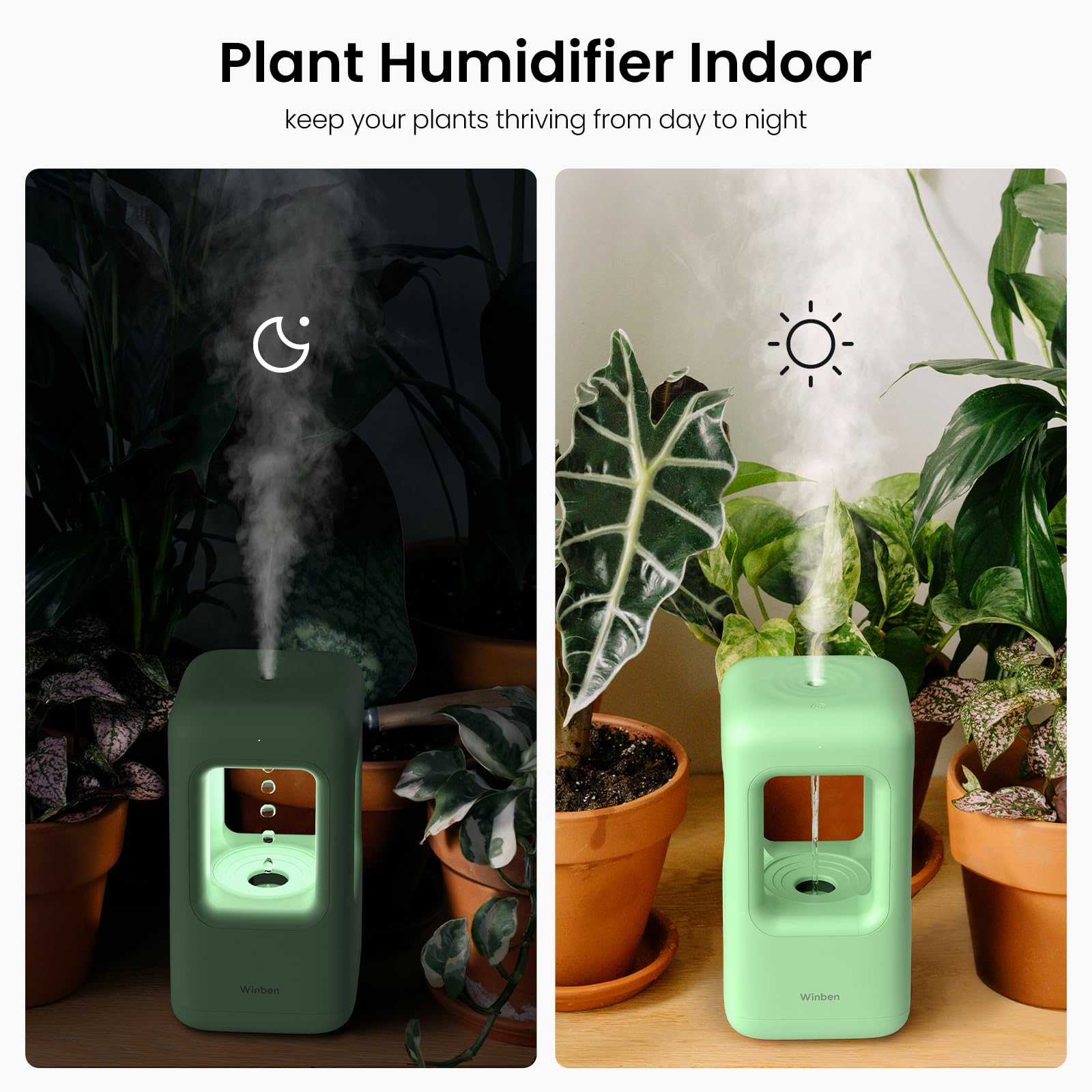 Humidifiers for Bedroom Baby Cool Mist Ultrasonic Humidifiers for Plants Indoor Humidificador Nursery Adults Kids Large Room Home Office Green