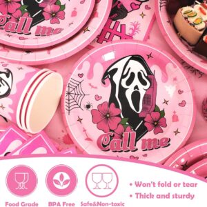 Halloween Decorations 121PCS Pink No You Hang Up Halloween Disposable Tableware Including Call Me Halloween Plates Halloween Cups Halloween Napkins and Halloween Tablecloths Serve 30