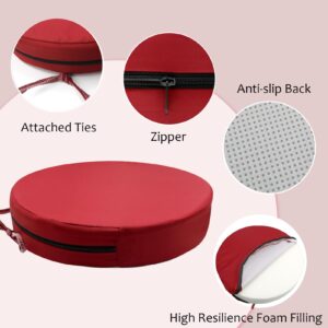 Heavyoff Outdoor Chair Cushions for Patio Furniture, Waterproof Round Patio Seat Cushions with Adjustable Straps for Garden Burgundy Sofa, Set of 2, White, 18x18x2 Inch