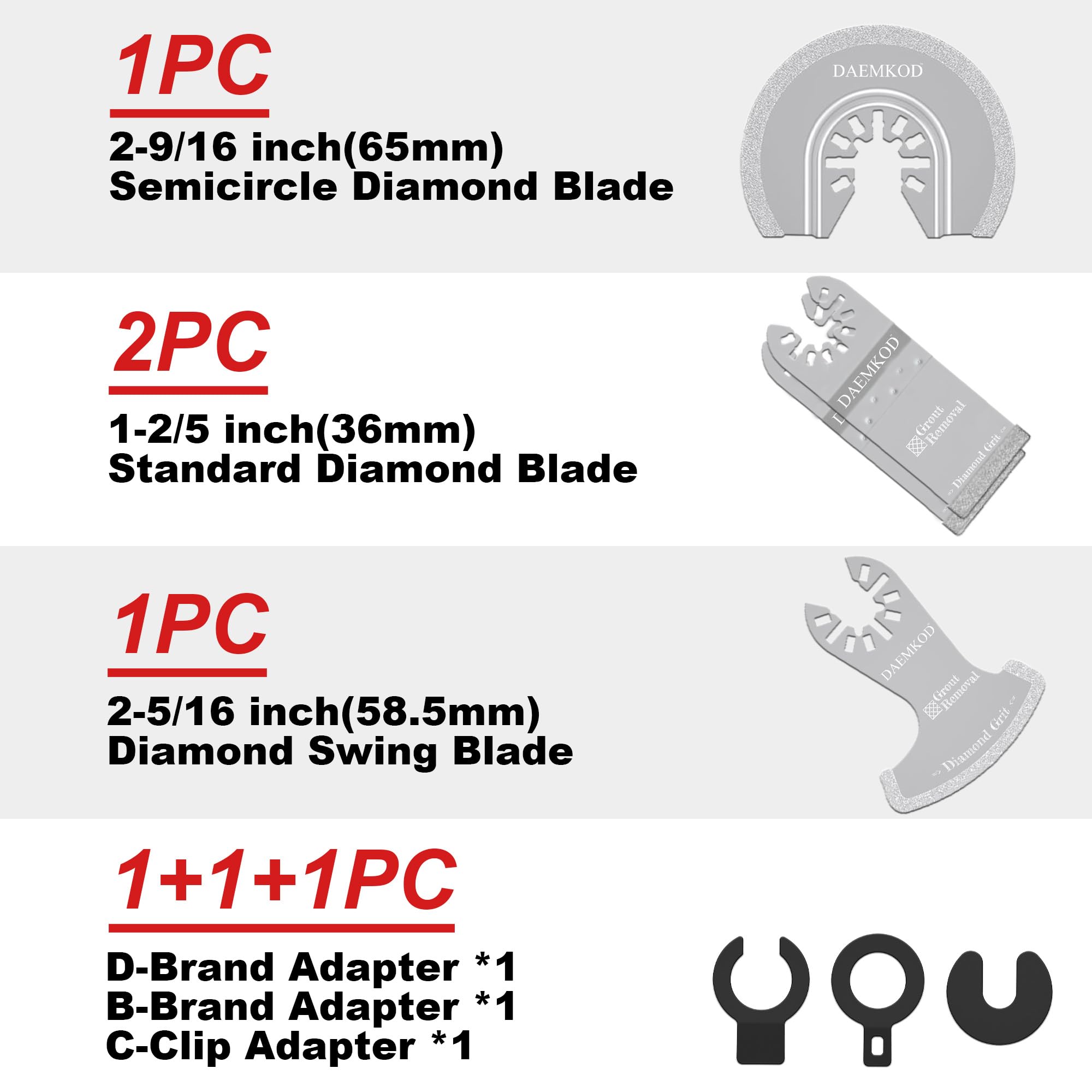 DAEMKOD Diamond Oscillating Tool Blade, Professional Multi Tool Blades Kits, Grout Removal Blade for Oscillating Tool, Fit Dewalt Bosch Worx Ryobi Milwaukee,(4 Pack)