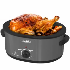 sunvivi 8-quart slow cooker with self-basting lid, electric turkey roaster oven with removable pan and rack, stainless steel, grey