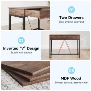 Mexin Small Desk with 2 Wooden Drawers, 40 Inch Home Office Writing Desk, Vanity Desk with Storage, Computer Desk for Bedroom Small Spaces, Desk Table for Office, Kids Study, Makeup, Rustic Brown