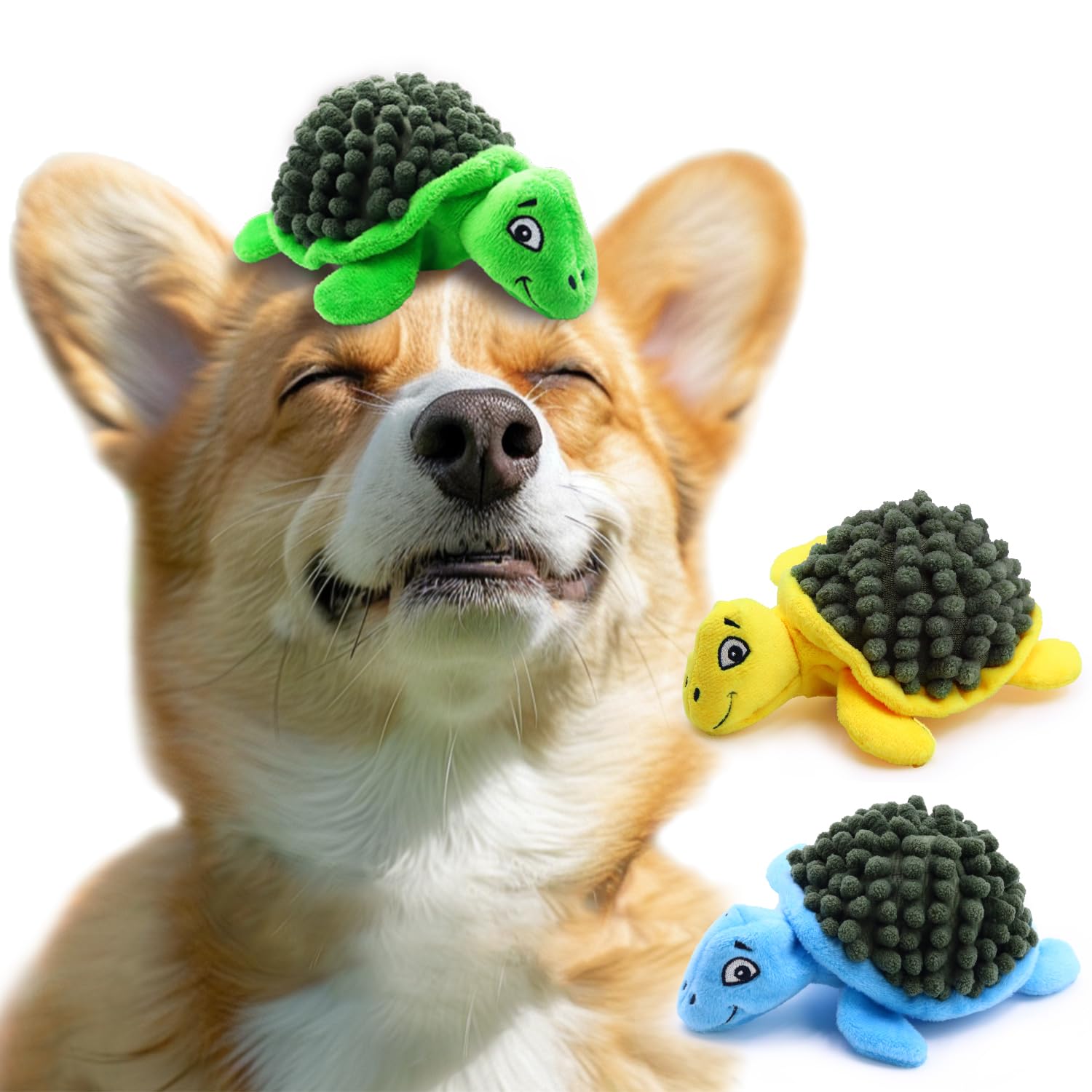 Aqezd Turtle Small Dog Squeaky Toys with Ball - Loud 2-in-1 Plush Interactive Toy, BPA-Free Rubber Core, Non-Toxic Chew Toy for Teeth Cleaning, Ideal for Small and Medium Breeds