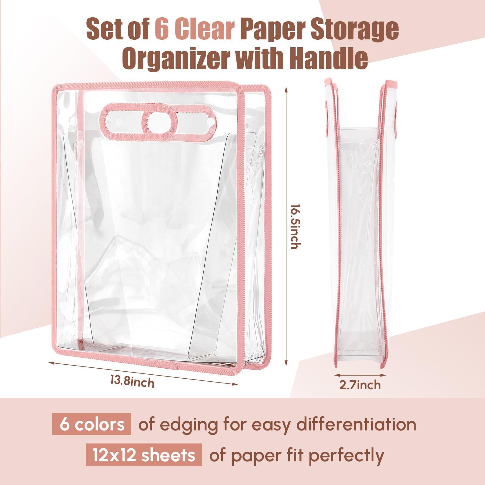 Humyoun 6 Pack Scrapbook Paper Storage Organizer with Clear Hard PVC Board 12 x 12'' Paper Storage Organizer with Handle Expandable Craft Paper Storage for Holding Scrapbook for Vinyl Paper