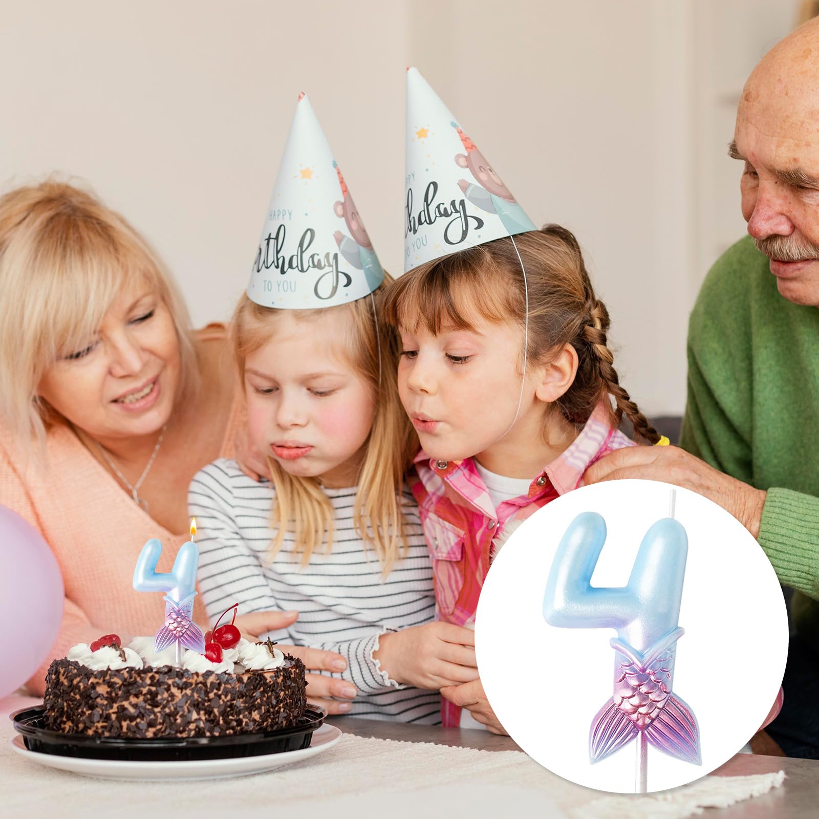 laackys Birthday Candle Number 4 Candles, Blue Purple Birthday Cake Candles, Cake Happy 4th Birthday Candles | Suitable for Mermaid Cake Decoration Birthday Party Supplies (4)