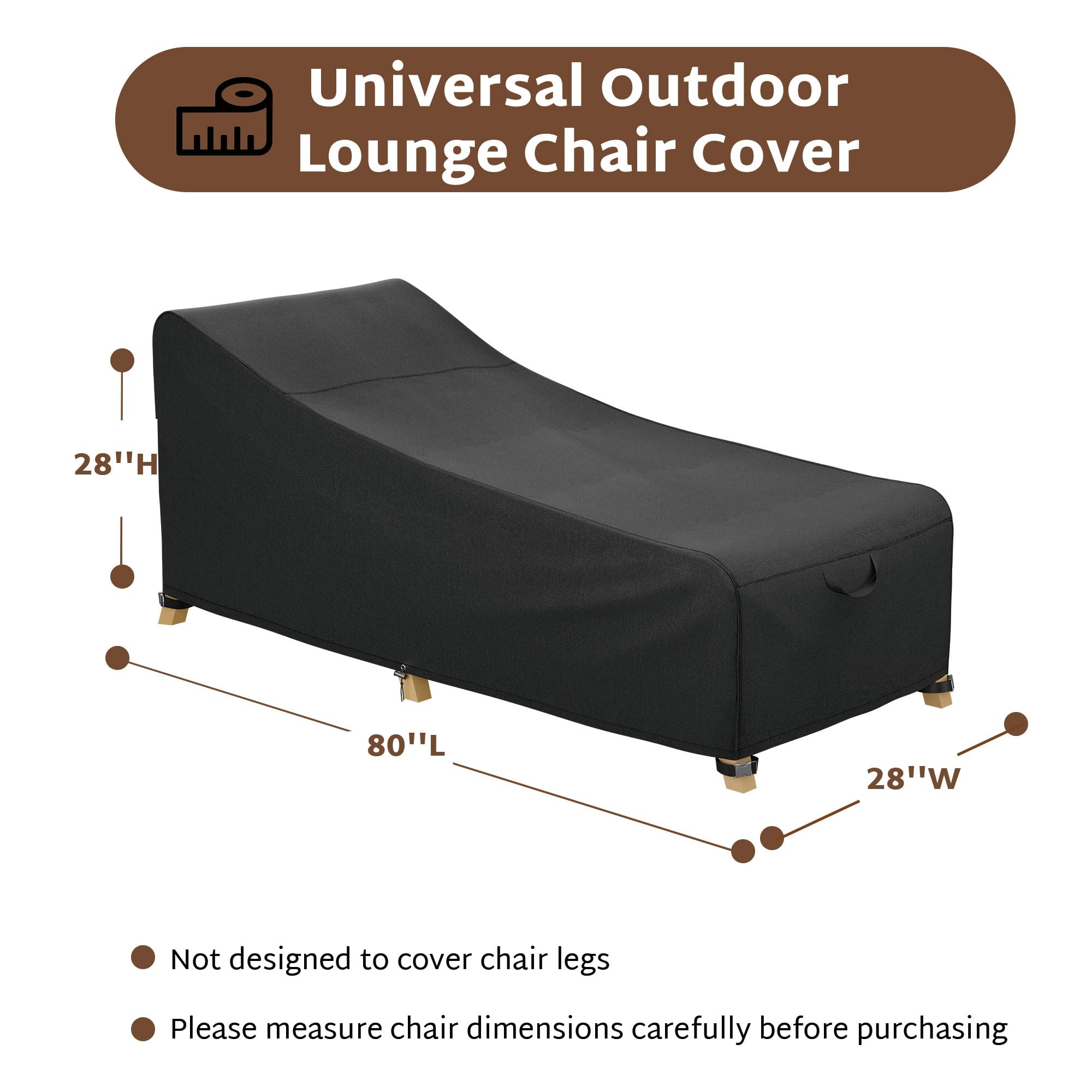 iBirdie Outdoor Lounge Chaise Chair Cover 80L x 28W x 28H inch Waterproof Patio Furniture Covers Lawn Pool Chair Cover 1 Pack Black