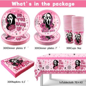 Halloween Decorations 121PCS Pink No You Hang Up Halloween Disposable Tableware Including Call Me Halloween Plates Halloween Cups Halloween Napkins and Halloween Tablecloths Serve 30