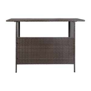 Flash Furniture Marco Indoor/Outdoor Patio Bar Counter Table, All-Weather Wicker Rattan Pattern, 2 Shelves, Brown