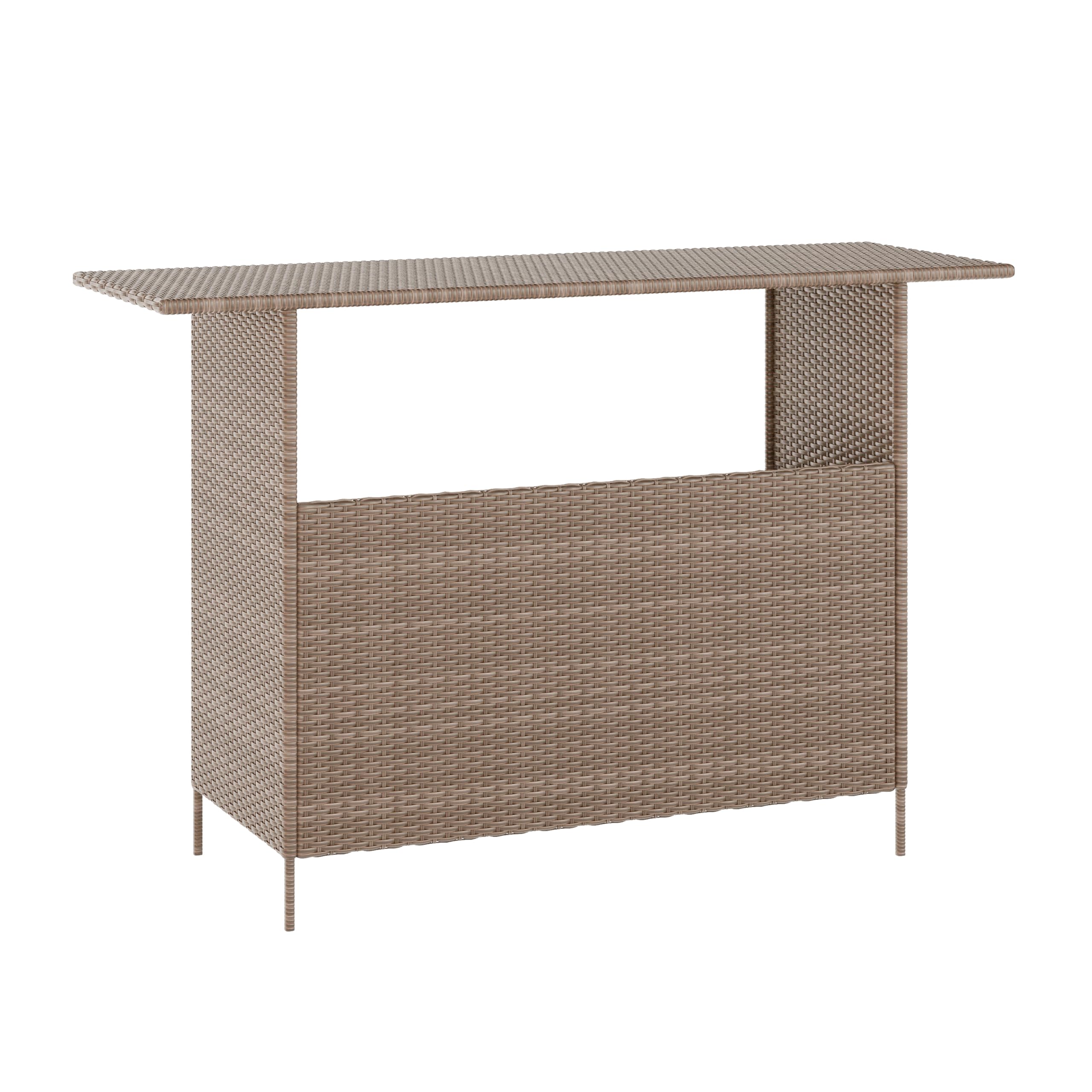 Flash Furniture Marco Indoor/Outdoor Patio Bar Counter Table, All-Weather Wicker Rattan Pattern, 2 Shelves, Brown