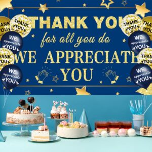 We Appreciate You Decorations Navy Blue Gold Appreciate You Banner with 18pcs Balloons Thank You Backdrop for Teacher Employee Staff Doctors Nurse Poaster Volunteer Appreciation Week Party Decor