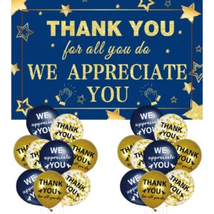 we appreciate you decorations navy blue gold appreciate you banner with 18pcs balloons thank you backdrop for teacher employee staff doctors nurse poaster volunteer appreciation week party decor