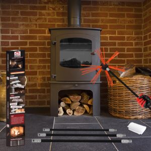 Cleancraft 39 Feet Chimney Sweep Kit, Chimney Cleaning Kit with 12 Flexible Black Chimney Rods, Chimney Brush, Rotary Chimney Cleaning System Driven by Drill