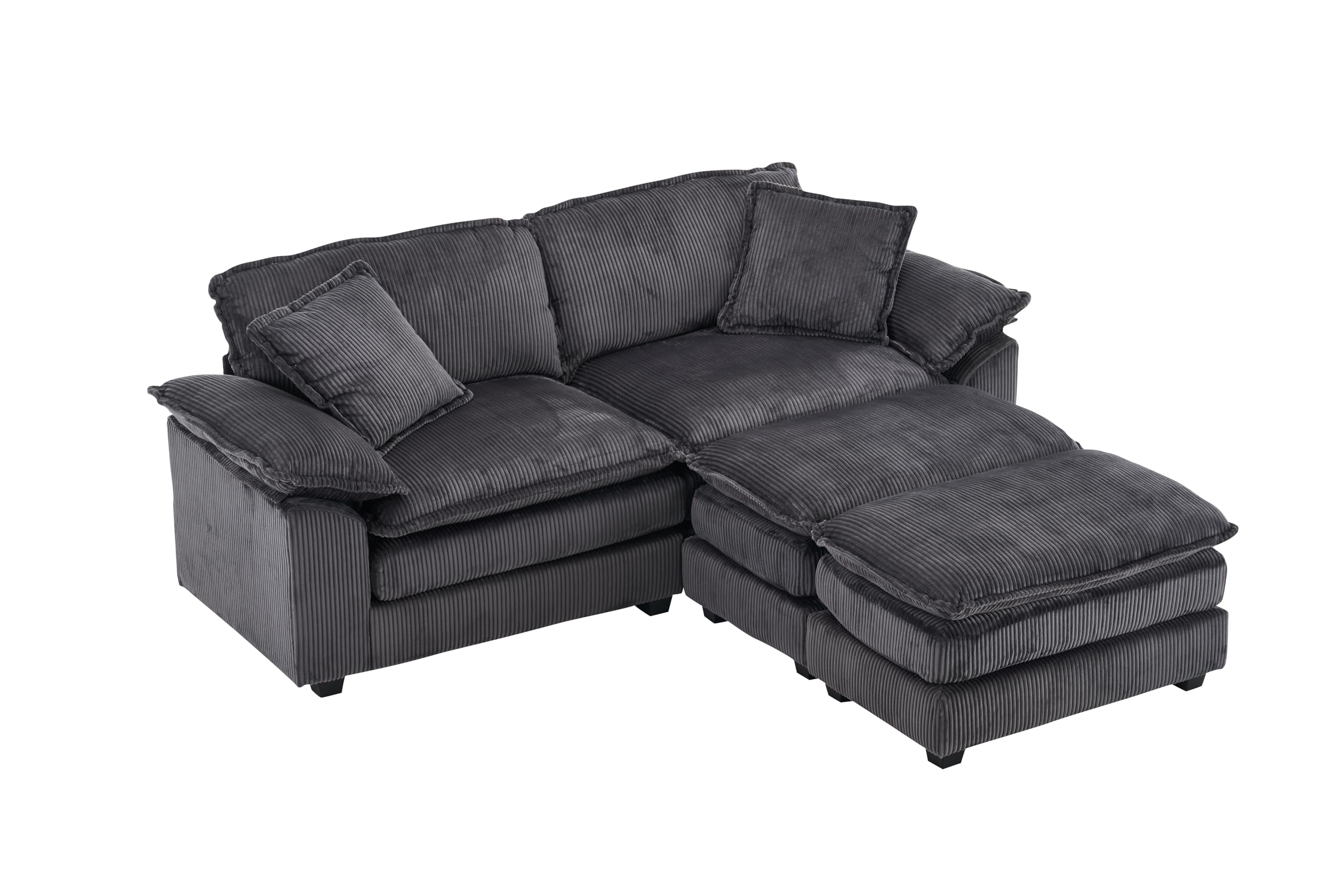 Free Combination Convertible Modular Sectional Sofa Cloud Couch, Comfy Corduroy Double-Upholstered Sleeper Sofa,84.6" Wide Loveseat Couches with Moveable Ottomans and Detachable Pillow-top Armrest