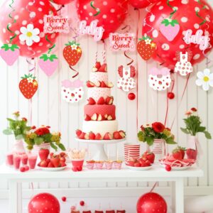 Strawberry Baby Shower Party Hanging Swirls Decorations, Strawberry Theme 1st Birthday Ceiling Streamers, Summer Fruit A Berry Sweet Baby is on the Way Baby Shower Mom to Be Girls First Birthday Party