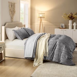 TINA'S HOME Duvet Cover King - Tufted Boho Duvet Cover Set for All Season, 3PCS- 1 Grey Washed Microfiber Duvet Cover with Zipper and 2 Pillow Shams, Chic Bedding Comforter Cover Set