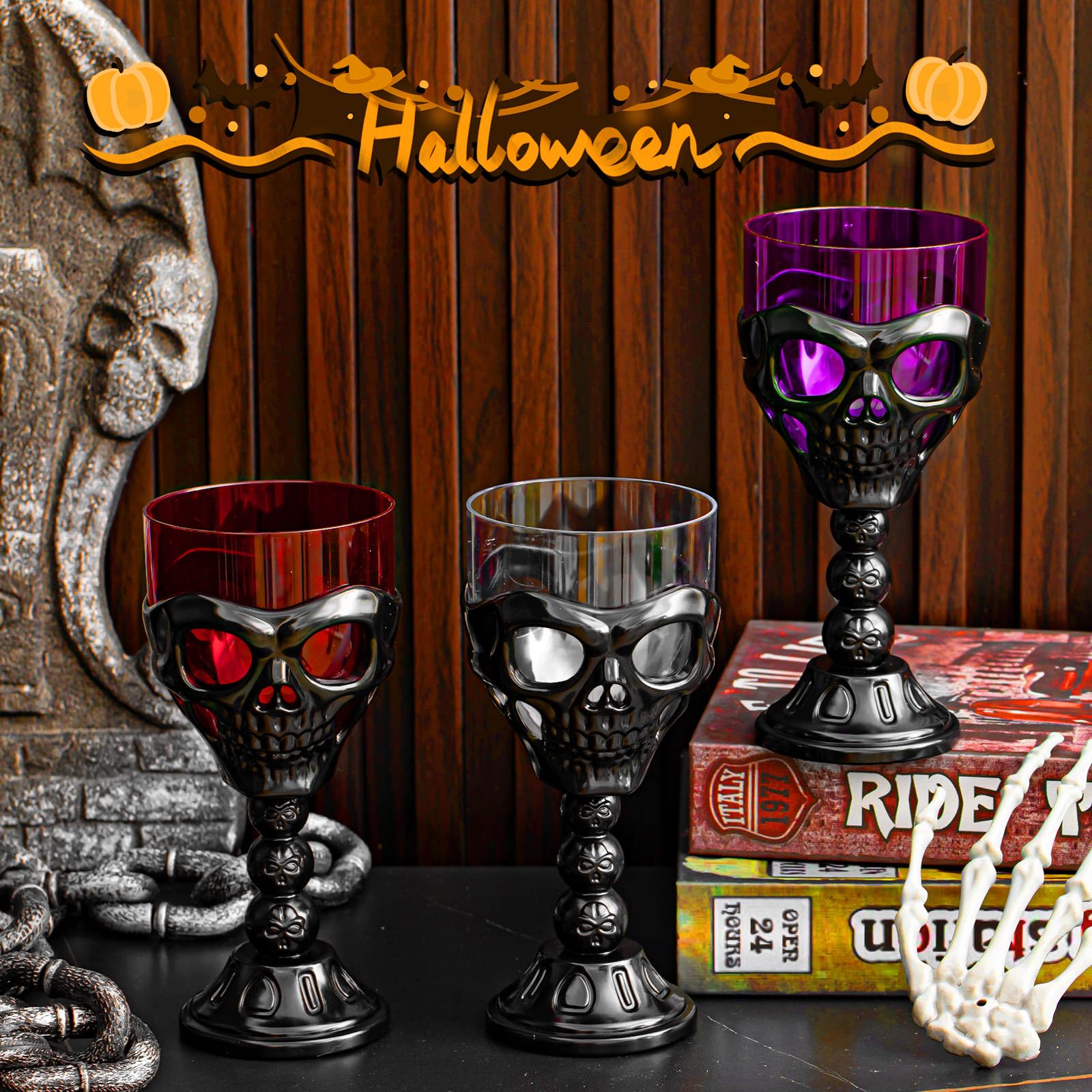 Teenyyou 12 Pcs Head Halloween Skull Goblet 12 oz Plastic Gothic Wine Cup Water Drinking Cup for Halloween Mug Party Design Bar Fancy Haunted Martini Home Drinking Ktv Store Carnival House Supplies