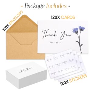 120 Pack Thank You Cards with Envelopes & Stickers - Minimalistic Floral Design 4x6 Blank Thank You Cards Bulk Box Set - Large Thank You Notes for Wedding, Small Business, Baby & Bridal Shower (Floral White)