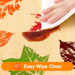 Smiry Plastic Thanksgiving Tablecloth, Fall Leaves Waterproof Elastic Fitted Table Covers for 6 Foot Tables, Wipeable Flannel Backed Vinyl Tablecloths for Autumn Harvest, Parties (Rust, 30x72 Inches)